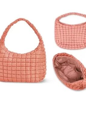 Woven Quilted Shoulder Bag - Black